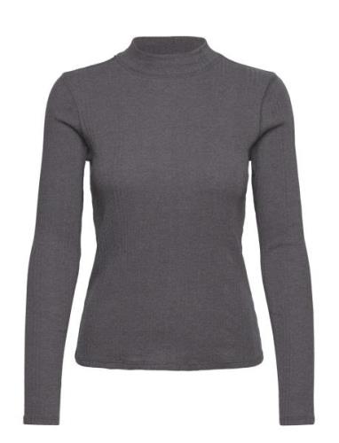 Ribbed Perkins-Neck T-Shirt Tops T-shirts & Tops Long-sleeved Grey Man...