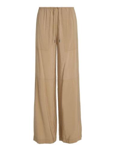 Textured Wide Leg Pants Bottoms Trousers Wide Leg Beige Calvin Klein