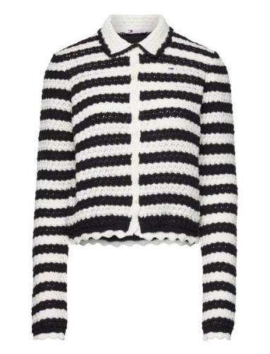 Tjw Crochet Stripe Cardigan Tops Knitwear Cardigans Black Tommy Jeans