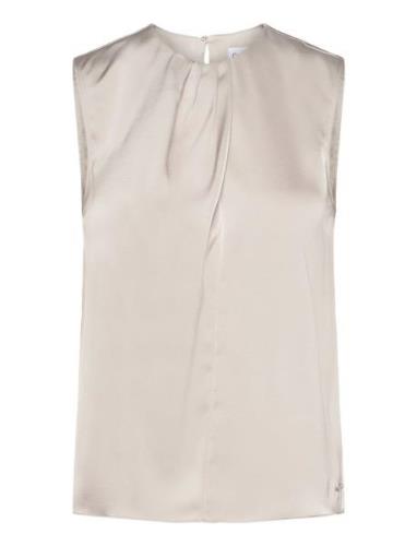 Shiny Satin Fluid Ns Blouse Tops Blouses Sleeveless Beige Calvin Klein