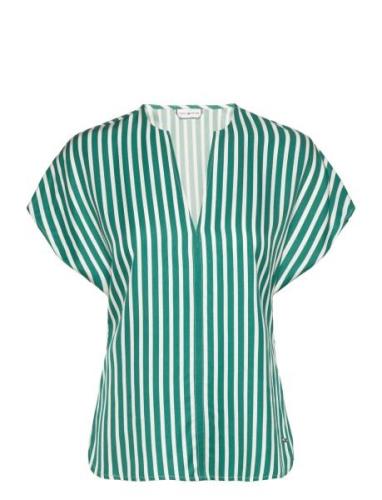 Fluid Stripe Vn Ss Blouse Tops Blouses Short-sleeved Green Tommy Hilfi...