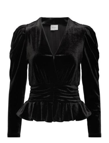 D6Smoke Velvet Peplum Top Tops Blouses Long-sleeved Black Dante6