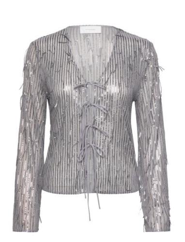 Madelin Sequin Shirt Tops Shirts Long-sleeved Silver Hosbjerg