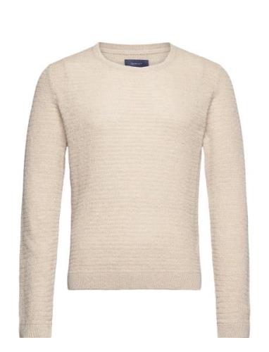 Cotton Linen Texture C-Neck Tops Knitwear Round Necks Cream GANT