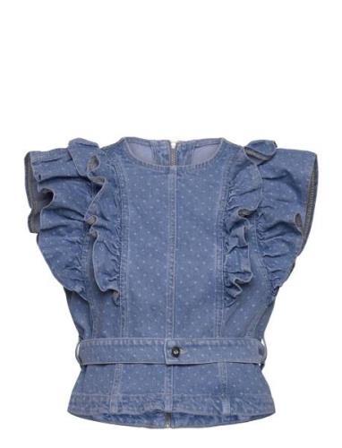 Druna Tops Blouses Sleeveless Blue Custommade