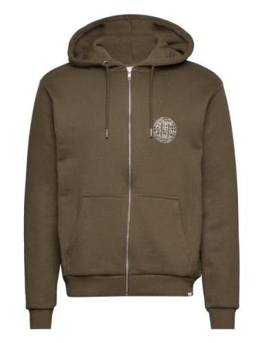 Globe Zipper Hoodie Tops Sweat-shirts & Hoodies Hoodies Khaki Green Le...