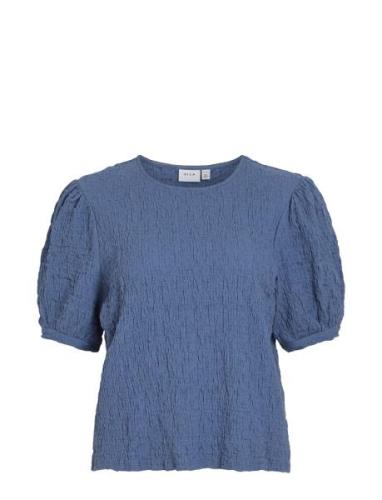 Vidarlina 2/4 Top Tops Blouses Short-sleeved Blue Vila