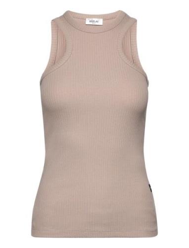 Tank Top Slim Tops T-shirts & Tops Sleeveless Beige Replay