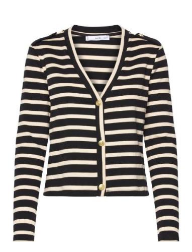 Striped Cardigan With Buttons Tops Knitwear Cardigans Black Mango