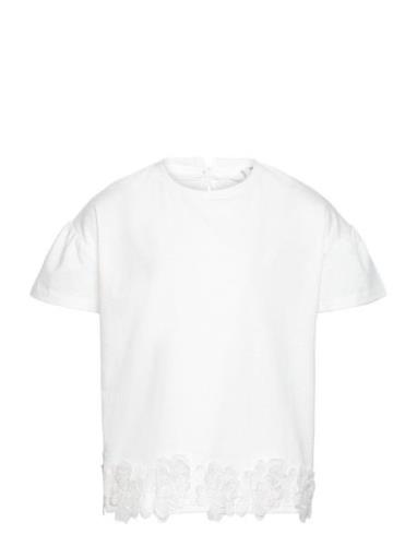 Embroidered Flowers T-Shirt Tops T-shirts Short-sleeved White Mango