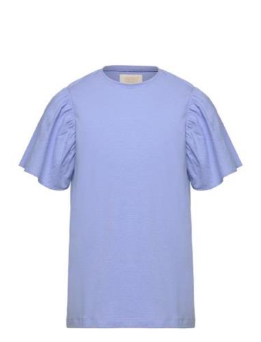 T-Shirt Ss Woven Tops T-shirts Short-sleeved Blue Creamie