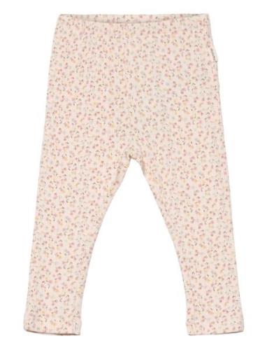 Leggings Aop Rib Bottoms Leggings Pink Minymo