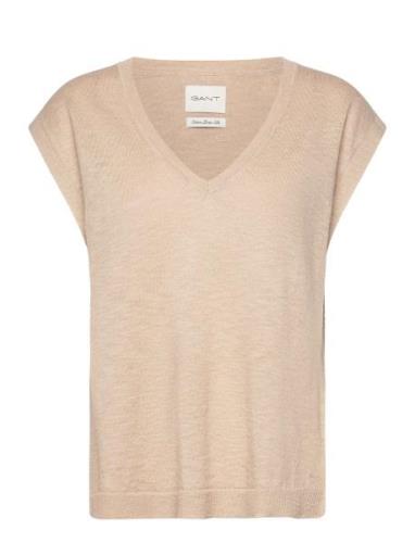 Linen Blend V-Neck Vest Tops Knitwear Jumpers Beige GANT