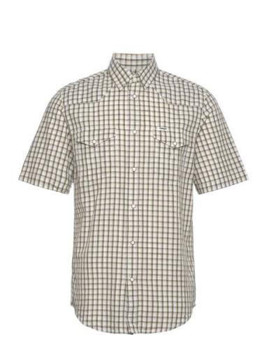 Ss Western Shirt Tops Shirts Short-sleeved Khaki Green Wrangler