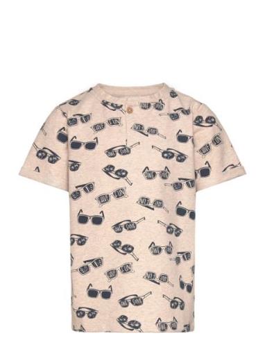 T-Shirt Ss Aop Sweat Tops T-shirts Short-sleeved Beige Minymo