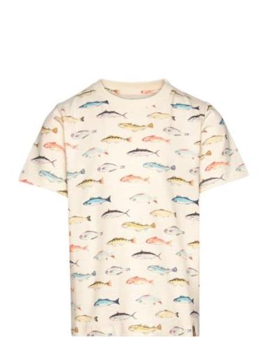 T-Shirt Ss Aop Tops T-shirts Short-sleeved Cream Minymo