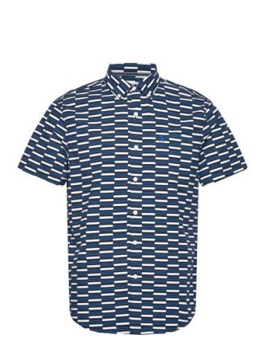 Ss Eco Aop Geo Tops Shirts Short-sleeved Blue Original Penguin