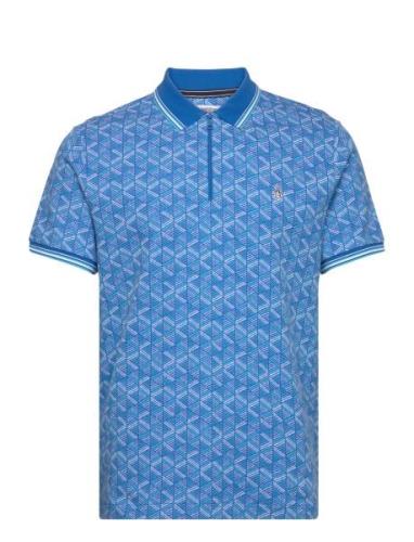 Aop Geo Jqrd 1/4 Zip Tops Polos Short-sleeved Blue Original Penguin