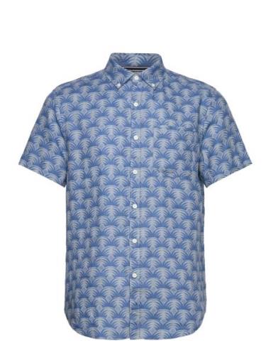 Ss Delave Lnn Aop Ge Tops Shirts Short-sleeved Blue Original Penguin