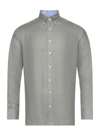 Linen Herringb Tops Shirts Casual Green Hackett London