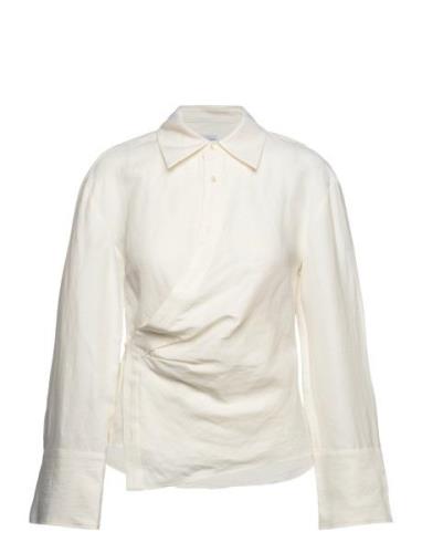 Wrap Linen-Blend Shirt Tops Shirts Long-sleeved Cream Mango