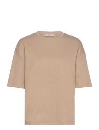 Over Cotton T-Shirt Tops T-shirts & Tops Short-sleeved Beige Mango