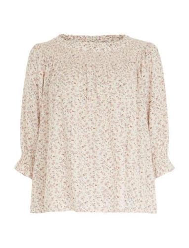 Cute Viscose Print Tops Blouses Long-sleeved Cream Line Of Oslo