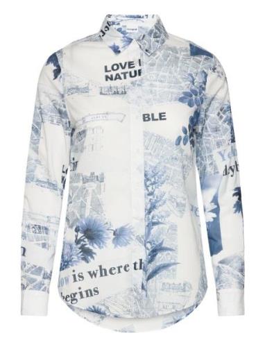 Flowers News Tops Shirts Long-sleeved Blue Desigual