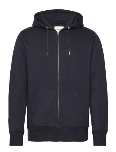 Embossed Full Zip Hoodie Tops Sweat-shirts & Hoodies Hoodies Navy GANT