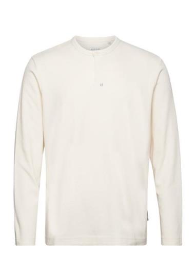 Structured L Tops T-shirts Long-sleeved Cream Tom Tailor