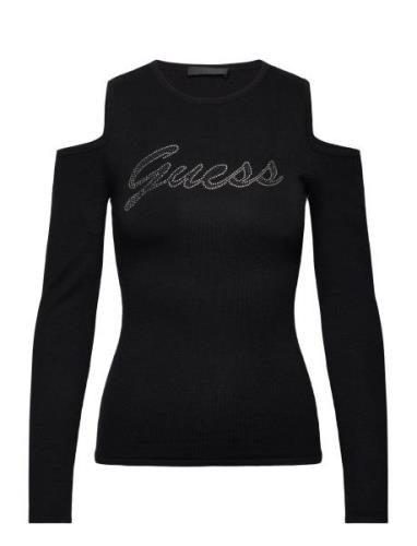 Ls Cold Shldr Guess Logo Swtr Tops T-shirts & Tops Long-sleeved Black ...