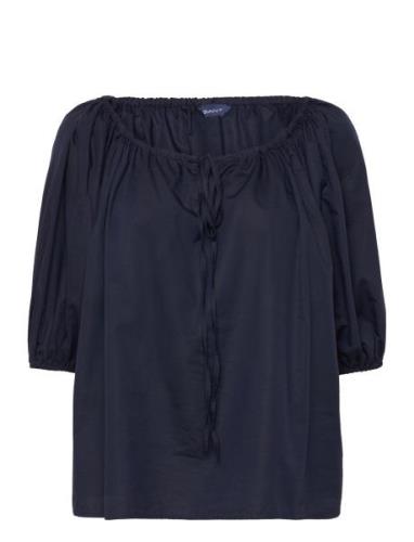 Gathered Blouse Tops Blouses Long-sleeved Blue GANT