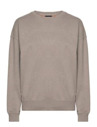 C_Elaslogan_Print Tops Sweat-shirts & Hoodies Sweat-shirts Grey BOSS