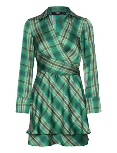 Check Bow Dress Lyhyt Mekko Green Mango