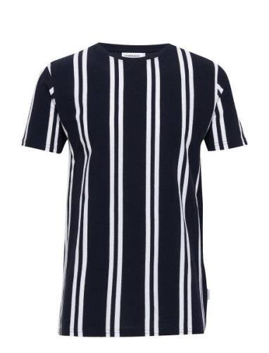 Striped Piqué Tee S/S Tops T-shirts Short-sleeved Blue Lindbergh