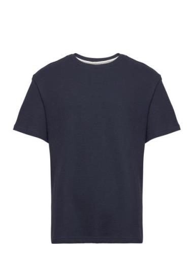 Akkikki Structure Tee Tops T-shirts Short-sleeved Navy Anerkjendt