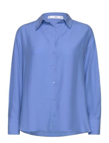 Lyocell Fluid Shirt Tops Shirts Long-sleeved Blue Mango