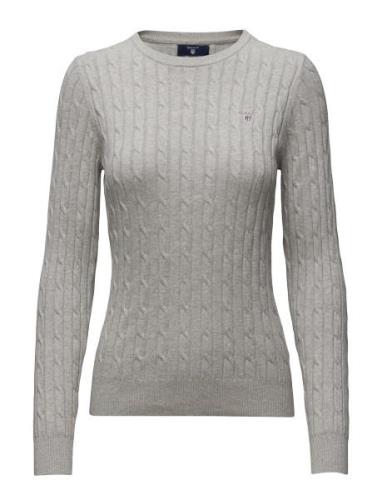 Stretch Cotton Cable C-Neck Tops Knitwear Jumpers Grey GANT