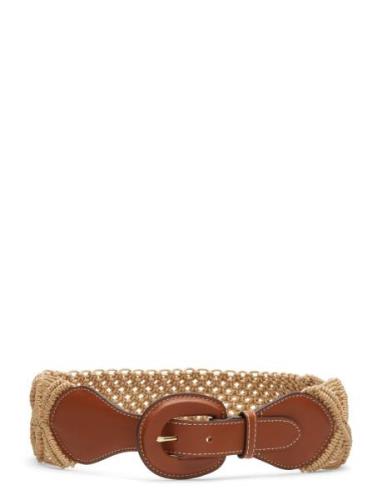 Leather-Trim Corded Macramé Wide Belt Vyö Brown Lauren Ralph Lauren