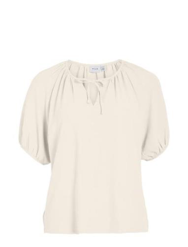 Vinova S/S Top/Tes Tops Shirts Short-sleeved Cream Vila