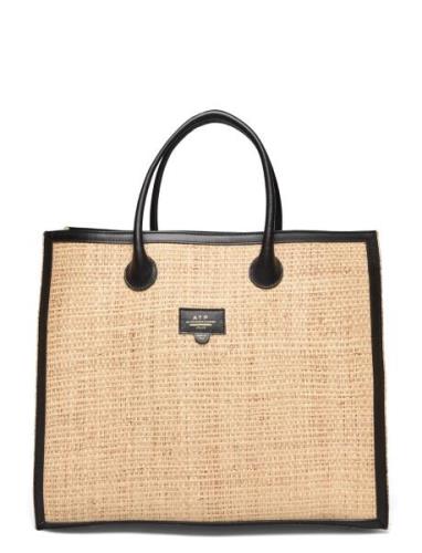 Alfano Natural/Black Raffia/Vacchetta Bags Top Handle Bags Beige ATP A...