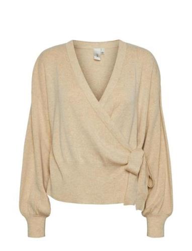 Yasassi Ls Wrap Knit Cardigan S. Noos Tops Knitwear Cardigans Cream YA...