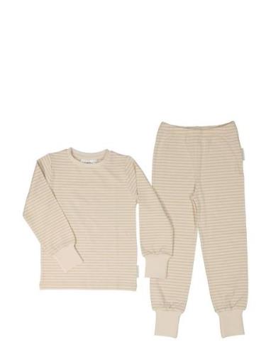 Two Pcs Pyjamas Classic Pyjamasetti Pyjama Beige Geggamoja