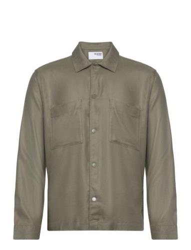 Slh-Conrad Overshirt Ls Tencel Tops Overshirts Green Selected Homme