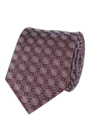 Geometric Pattern Silk Tie Solmio Kravatti Burgundy Portia 1924