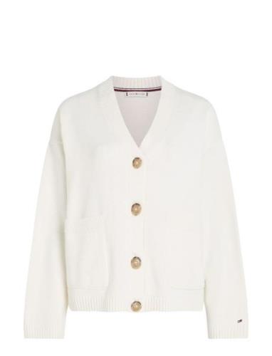 Over D V-Nk Cardigan Tops Knitwear Cardigans White Tommy Hilfiger