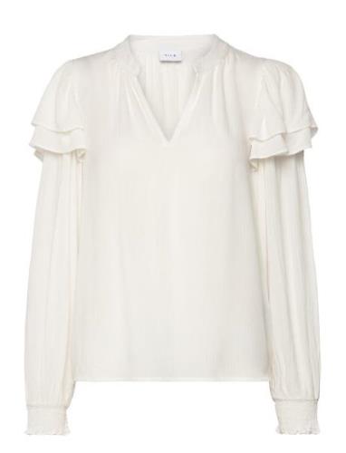 Vitheo L/S Flounce Top Tops Blouses Long-sleeved White Vila