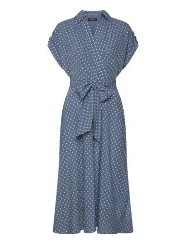 Polka-Dot Belted Crepe Dress Polvipituinen Mekko Blue Lauren Ralph Lau...