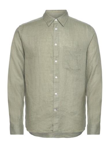 Reg Ls Clean Linen Shirt Designers Shirts Casual Khaki Green J. Lindeb...