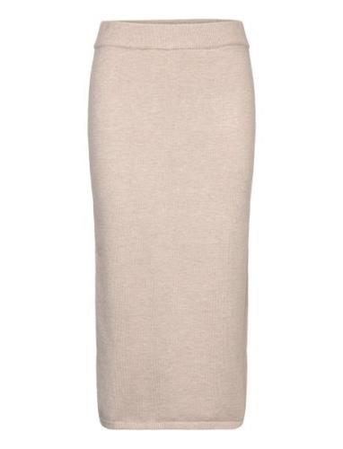 Ribbed Midi Skirt Polvipituinen Hame Beige Mango